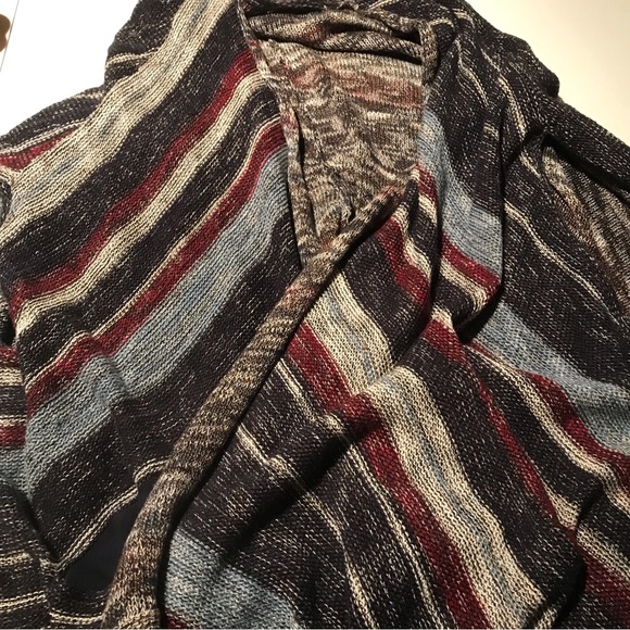 Free People Big Trail Poncho Cardigan Sweater Linen Blend Blue/Red/Gray XS - Picture 7 of 14